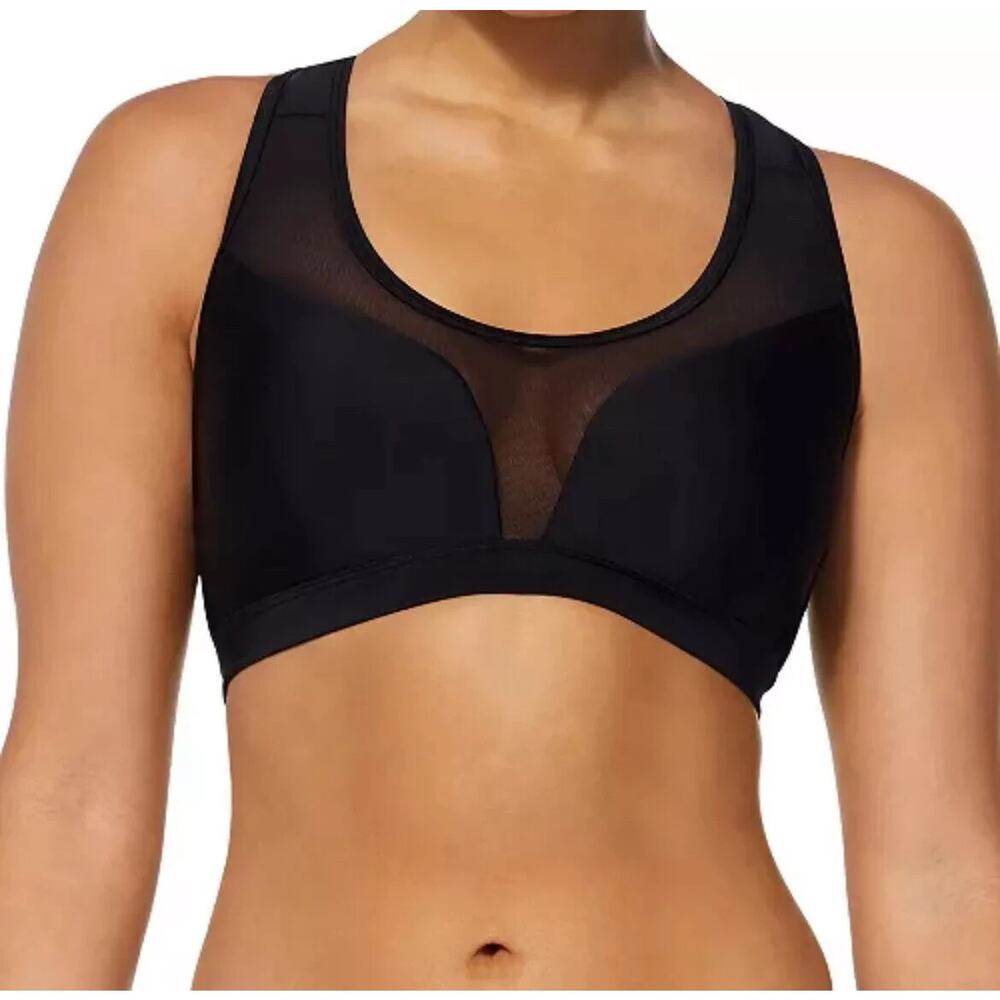 Reebok Women's Mesh-Inset Racerback Bikini Top, Black, Medium NWT